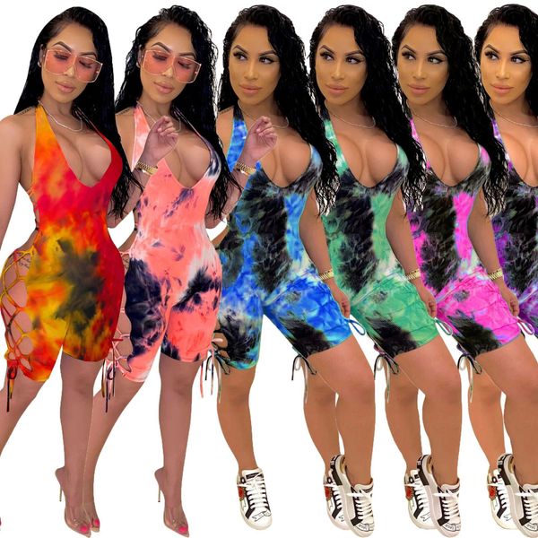 

women designer jumpsuits summer clothing tie-dye onesies overalls rompers shorts sleeveless s-2xl capris sell, White