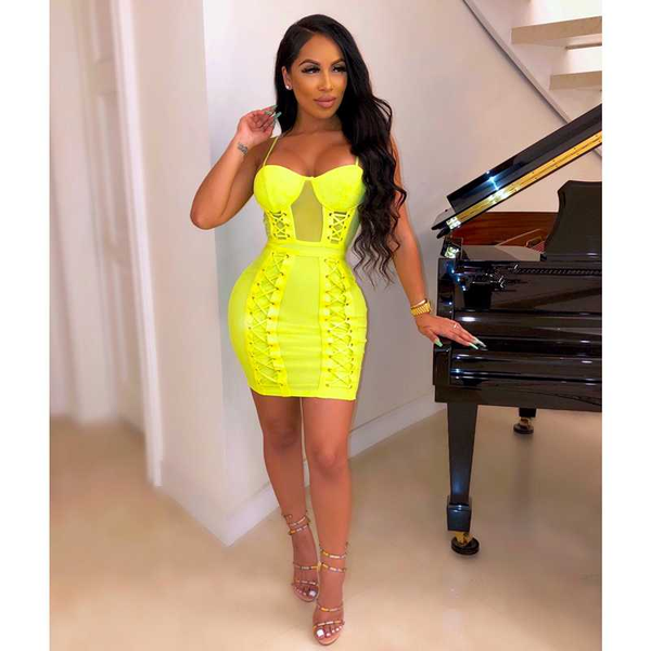 

новая летняя мода sexy рукавов зеленый hot pink bodycon платье повязки 2020 модельер платье партии платье, Black;gray