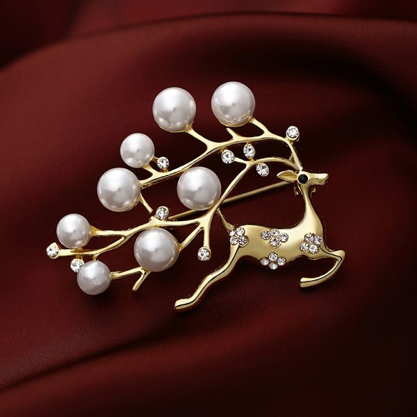 

1pc christmas elk deer brooches for women men pearl rhinestone xmas gift party gift clothes accessories gifts jewelry, Gray