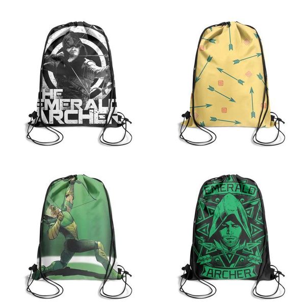

green arrow изумруд лучник logofashion мешок ремень рюкзака, дизайн поп шаблон регулируемая строка пакет, подходит для спортивного логотипа
