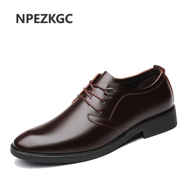 

npezkgc men dress shoes genuine leather men's oxford shoes men lace-up party business flats plus size 38-47, Black