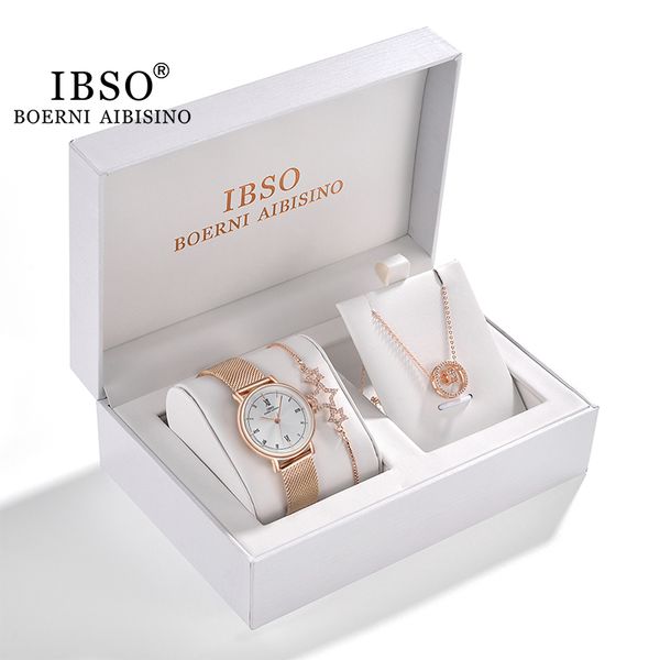

ibso womens quartz watch crystal bracelet watches set female quartz watch luxury women watch 3628sxx set for valentines gift, Slivery;brown