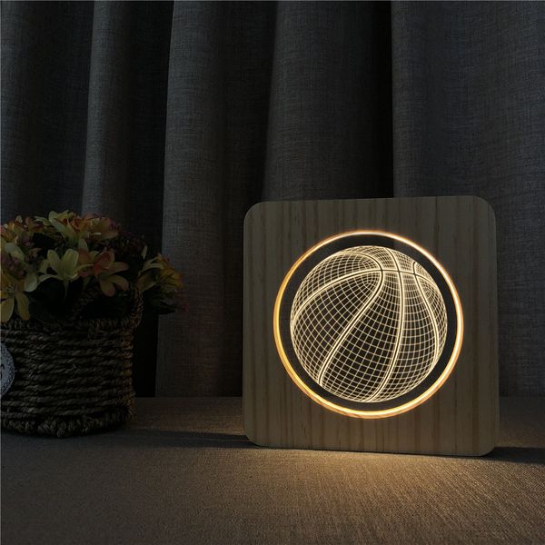 

basketball 3d led arylic wooden night lamp table light switch control sports carving lamp for children's room decorate dropship