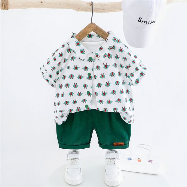 

2020 new summer fashion toddler baby boys kids clothes shirt+shorts print cotton children's clothing sets, White