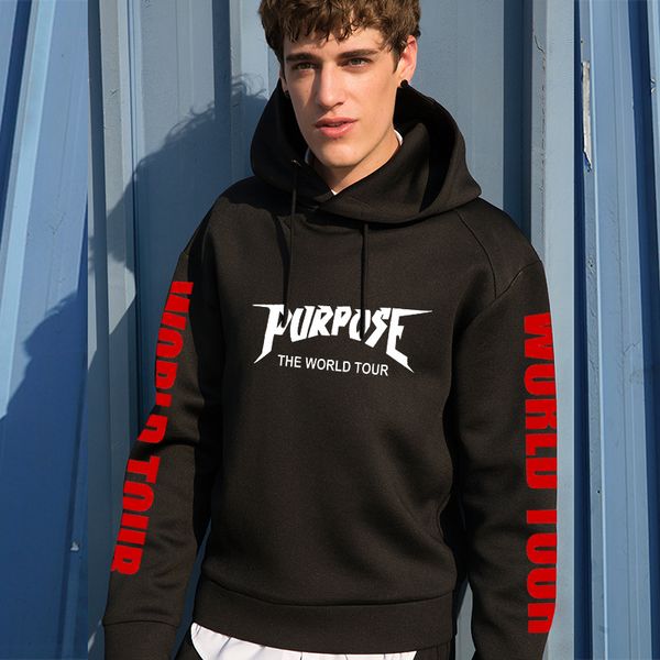 

purpose tour hoodies men justin bieber streetwear hip hop brand sweatshirts hi street men swag tyga hoodie fashion size s-3xl, Black