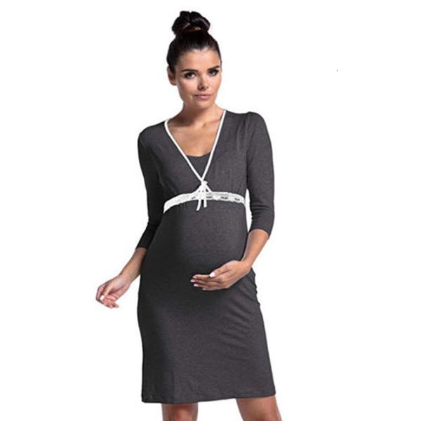 

горячие продажи женщины v шеи лук цветочные кружева пояса с длинным рукавом хлопок материнства три четверти беременная мать свободные повсед, Black;gray