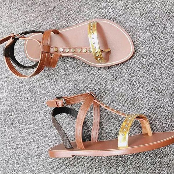 

2019women popular leather sandal striking gladiator style designer leather outsole perfect flat canvas plain sandal size 35-41origina, Black
