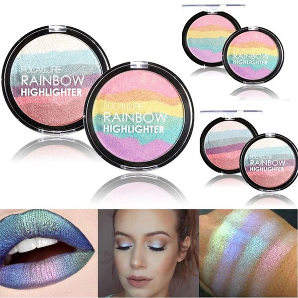 

rainbow color eyeshadow pink powder highlighter shimmer face make up brighten oil-control concealer makeup eye shadow