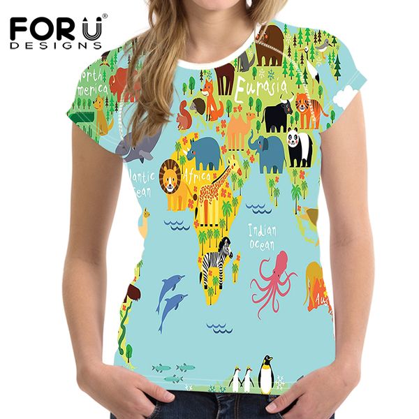 

forudesigns summer 2019 t shirt women short sleeve shirt women map print tshirt streetwear o neck woman clothes chemise femme, White