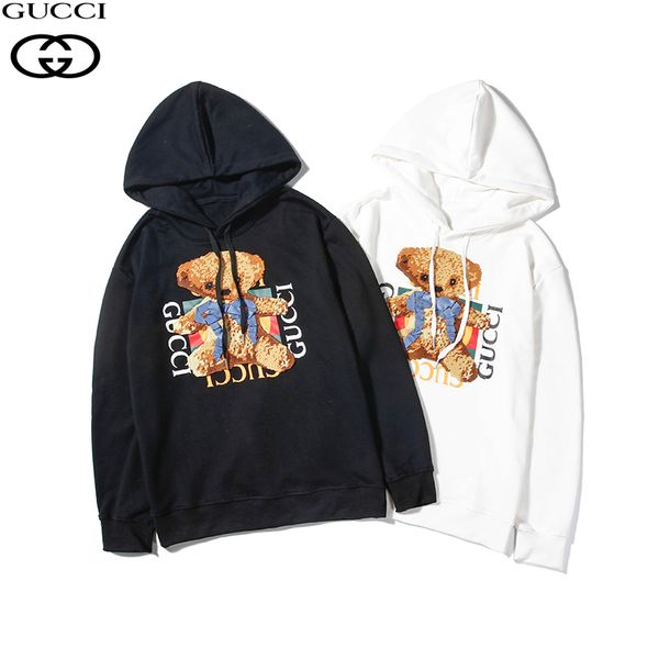

designer hoodie for men women 2019 brand solid color letter printed bear embroidery hoodies mens luxury sweatshirts women, Black