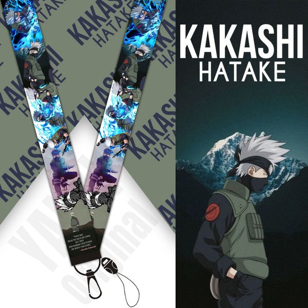 

naruto hatake kakshi konoha ninja lanyard printed neck strap for id badge phone holder keychain cosplay accessory cartoon, Silver