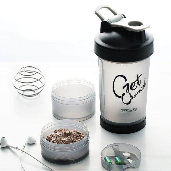 

500ml sports water bottles protein shaker milk mixing black portable outdoor leakproof plastic bottle bpa free