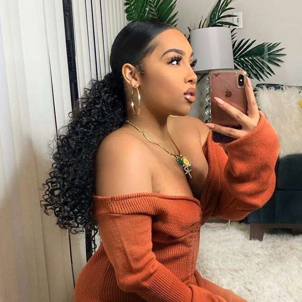 

kinky curly drawstring ponytail hairpiece clip in natural black virgin mongolian ponytail hair extensions 10-22inch afro pony tail bun