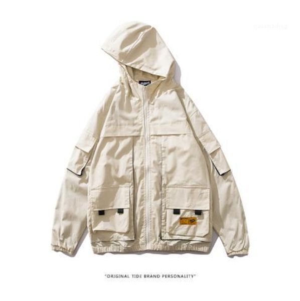 

sleeve worker style homme clothing solid color pocket casual apparel mens autumn designer jackets hooded long, Black;brown