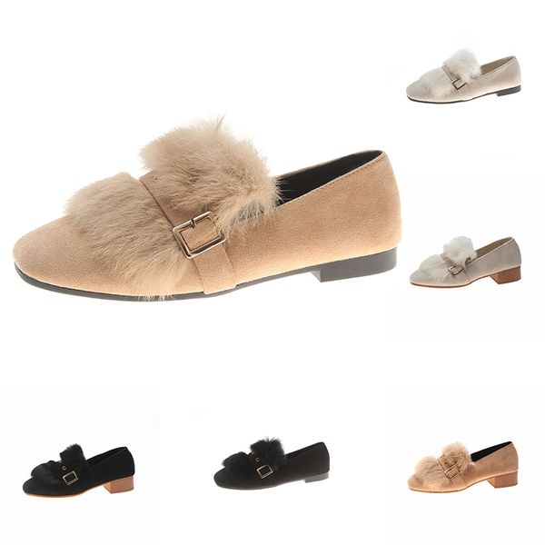 

2020 new women s vintage casual leather mid-heeled shoes with fluffy feather brown black gray outdoor walking shoes main1