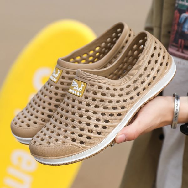 

new arrival beach sandals for men summer fretwork flats men sandals blue man outdoor beach sneakers slip on garden shoes, Black