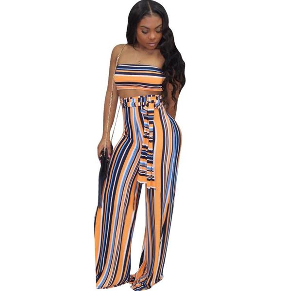 

women clothes new brand women off shoulder crop 2 piece striped flare pants set jumpsuit, Gray
