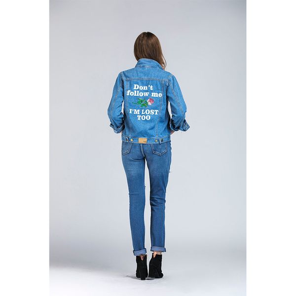 

women coat blue jean jacket long sleeve turn-down-collar street wear for girl outwear plus size 5xl solid letter print, Black;brown