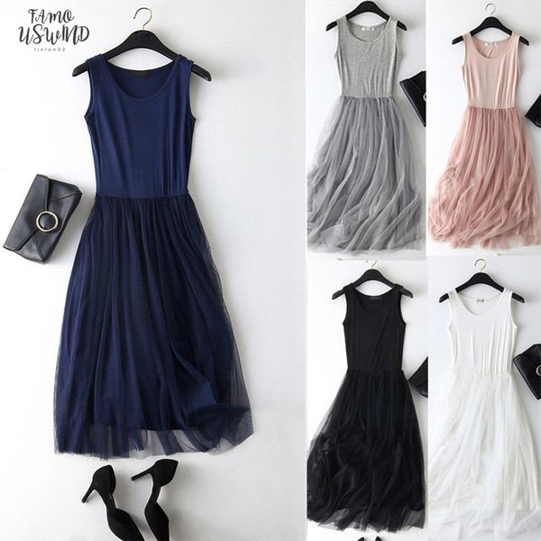 

women ladies summer patchwork mesh party dress casual sleeveless tulle tutu long dress casual dresses, Black;gray