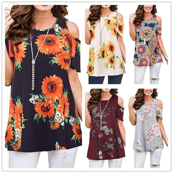 

off shoulder summer t shirt women floral casual o neck batwing sleeve sunflower tee shirts plus size female, White