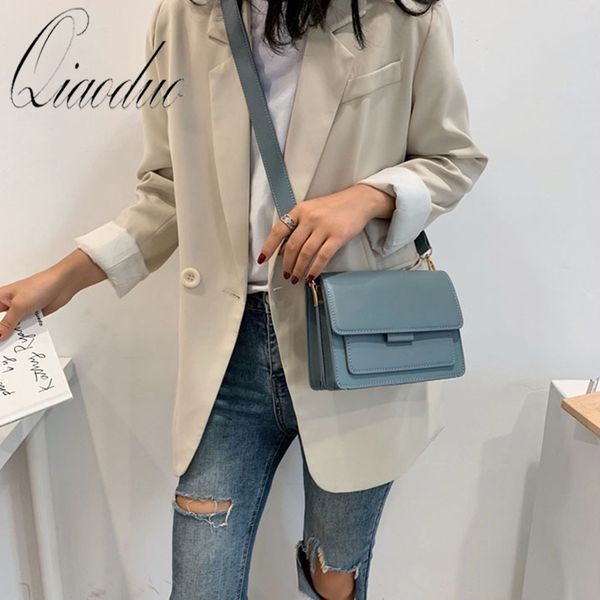 

qiaoduo woman shoulder bag pu leather youth ladies small square bag light wild simple female daily messenger waterproof blue