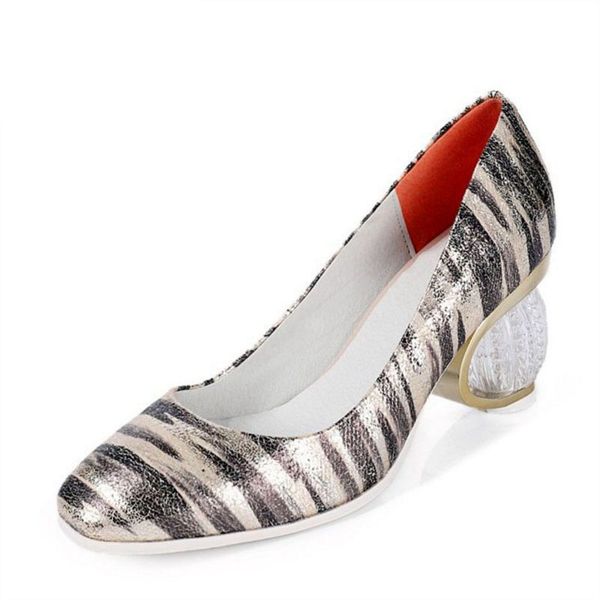 

Women Pumps Fashion Zebra Stripes High Heel Shoes Women Square Toe Clear Strange Heels Party Club Shoes, Gold
