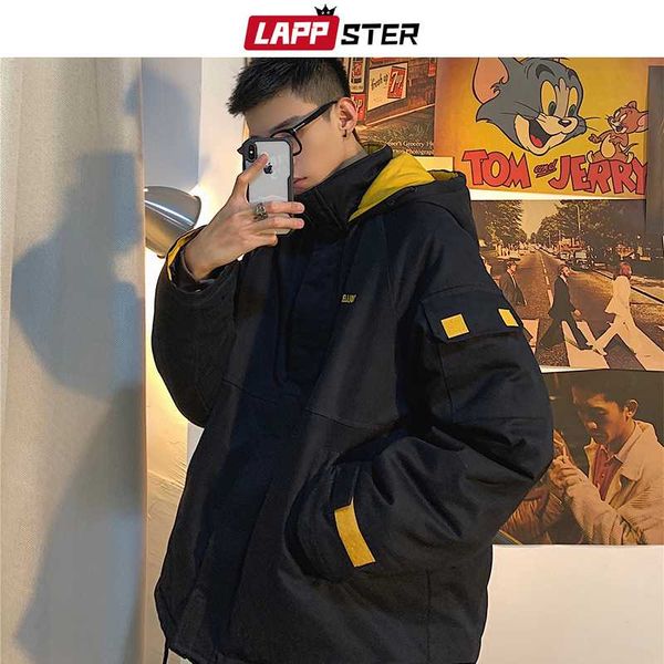 

мужчины зимняя куртка вышивание 2019 mens корейский streetwear с капюшоном куртки parka для мужчин черный толстый ветровка пальто, Black