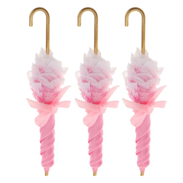 

3x1:12 miniature parasol lace umbrella dollhouse decoration accessories pink
