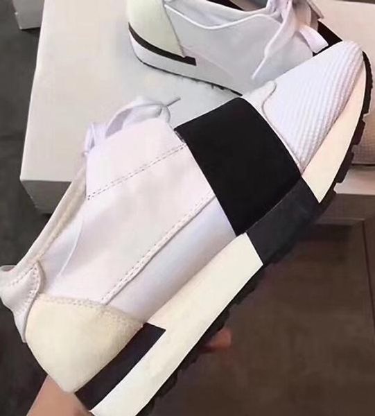 

fashion man woman casual shoes luxury designer sneaker genuine leather mesh pointed toe race runner shoes outdoors trainers with box us5-12, Black