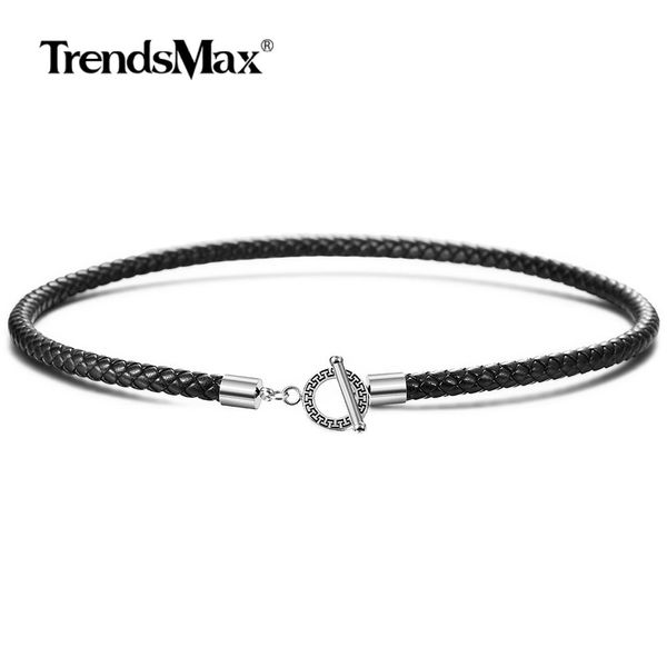 

6мм мужская choker ожерелье black leather gold silver tone нержавеющей стали переключить застежка мужской женский chic ювелирные изделия 18i, Golden;silver