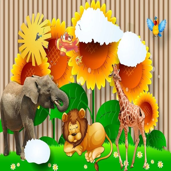 

new custom large mural 3d wallpaper nordic style sunflower animal children's bedroom mural tv back wall decor deep 5d embossed