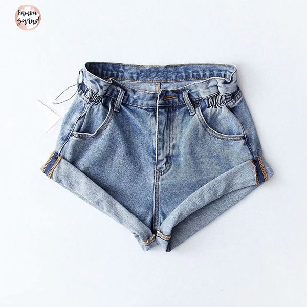 

2019 лето женские шорты pleat керлинг denim шорты женский джинсовой casual высокая талия split хем женщины шорты, White;black