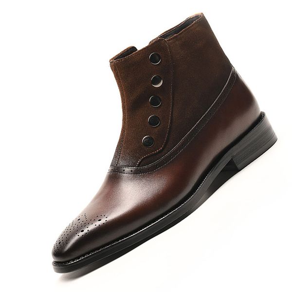 

man genuine leather boots business formal fashion shoes men's cowboy western high ankle boots, Black