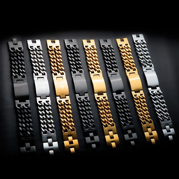 

wholesale- man spanish bible prayer cross titanium steel bracelet gs620, Black