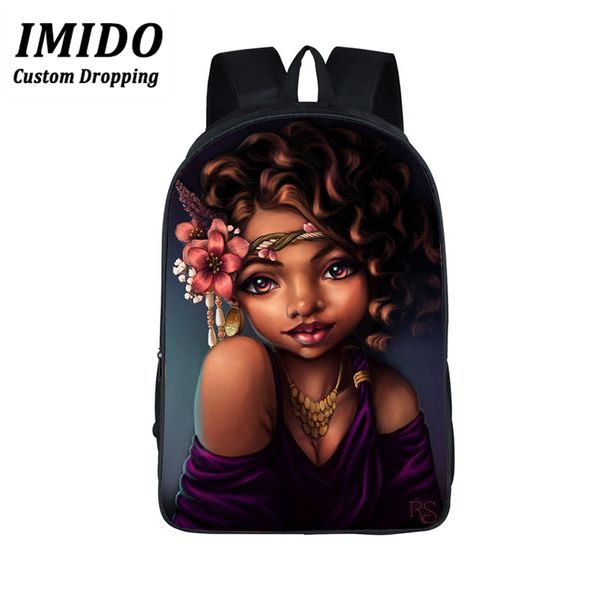 

imido afro lady girl children book bag for teenager brown girl kids backpack africa beauty princess girls preschool school bags