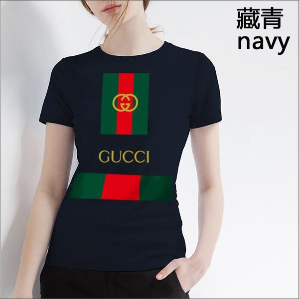 

women's wear brand designer t-shirt red and green striped round-neck women's loose-sleeve t-shirt casual luxury t-shirt 18 colors, White