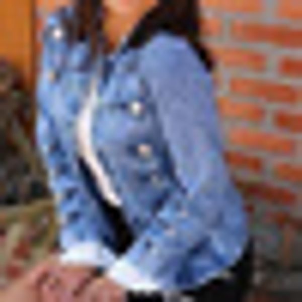 

women double-breasted steampunk gothic punk jeans denim jacket coat light blue, Black;brown