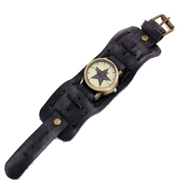 

quartz leather band watch stainless steel men's watches retro bossy bracelet punk style casual timepiece gifts for men, Slivery;brown