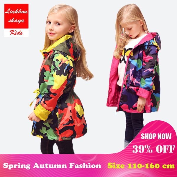 

2018 children's jacket for girls spring teengers jacket kids outwear camo hooded windbreaker thin waterproof trench coat y191014, Blue;gray