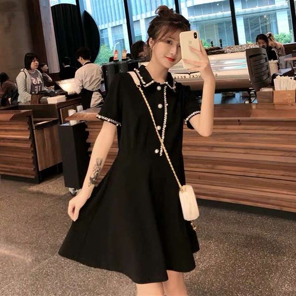 

женщины лето новый роскошный дизайнер платья женские трикотажные поло воротник с коротким рукавом элегантное платье женщина desinger платье, Black;gray