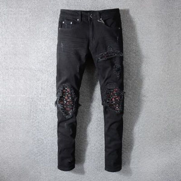 

jeans men's tattered locomotive jeans slim locomotive jeans fashion designer pants hip hop men's straight tube jean, Blue