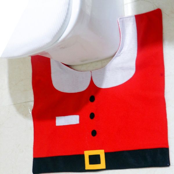

big deal 3pcs/set christmas decorations bathroom santa claus toilet foot pad seat cover cap set toilet rug home bathroom accesso