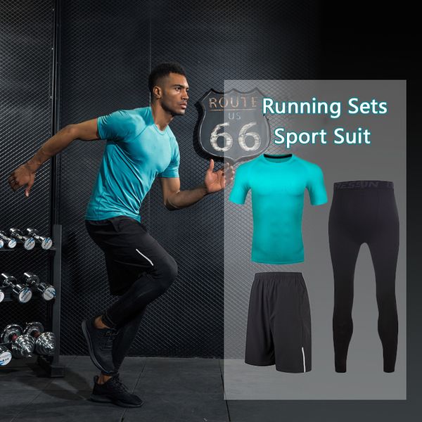 

2018 new compression men's sport suits quick dry running sets clothes sports joggers training gym fitness tracksuits running set, Black;blue