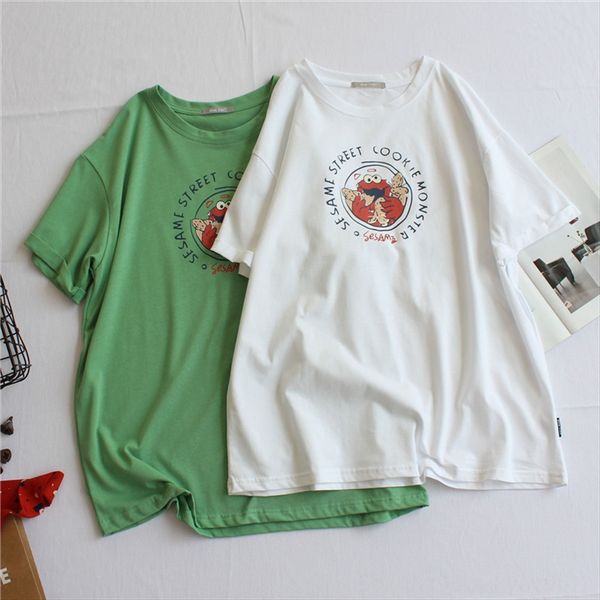 

four gentlemen summer style cake large size half sleeve smooth cotton cartoon sesame cake student short sleeve t-shirt female, White