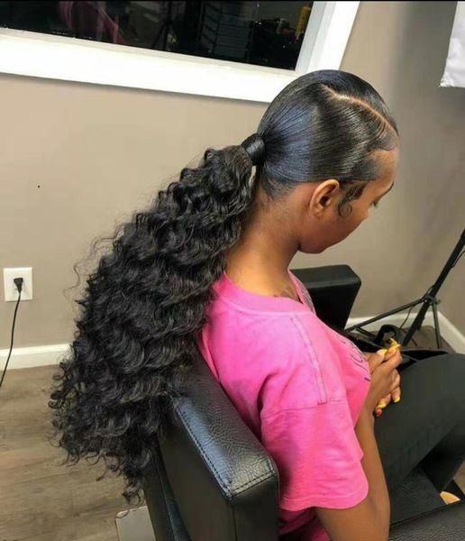 Natural Onda de cabelo humano com cordão de-cavalo Para Negras 8A Brasileira Natural Curly grampo no cabelo humano longo rabo de cavalo Extensão Pieces 140