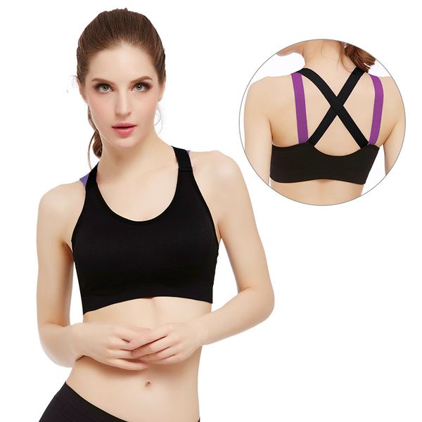 

cross strap sports bra no rims shockproof bralette for women push up crop running yoga gym vest clothing, White;black