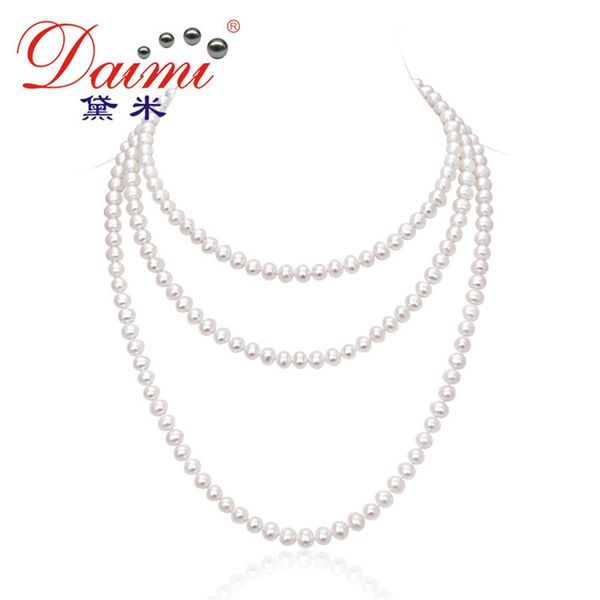 

daimi] 2016 jewelry pearl necklace 7-8mm natural freshwater pearl white sweater chain for women long necklace clara, Silver