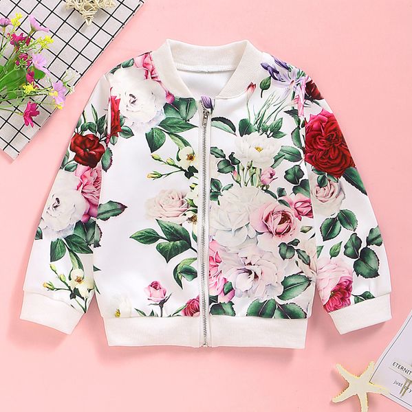 

toddler coat jacket baby kids girls flower print long sleeve zip sweatshirt coat jacket fashion winter warm costume w1119, Black