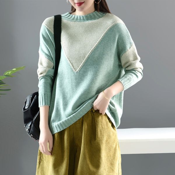 

johnature women patchwork color sweaters 2019 autumn new long sleeve knitted women casual cloths soft warm pullover sweaters, White;black