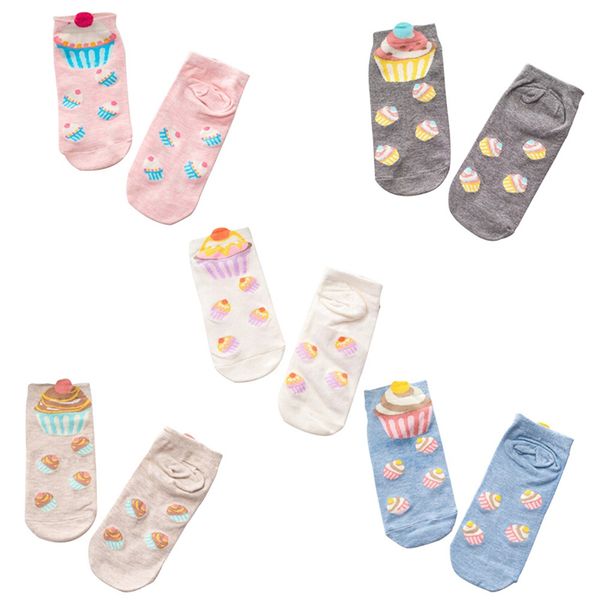 

new cartoon socks lovely sweet cupcake socks for girls women children casual breathable cotton boat, Black;white